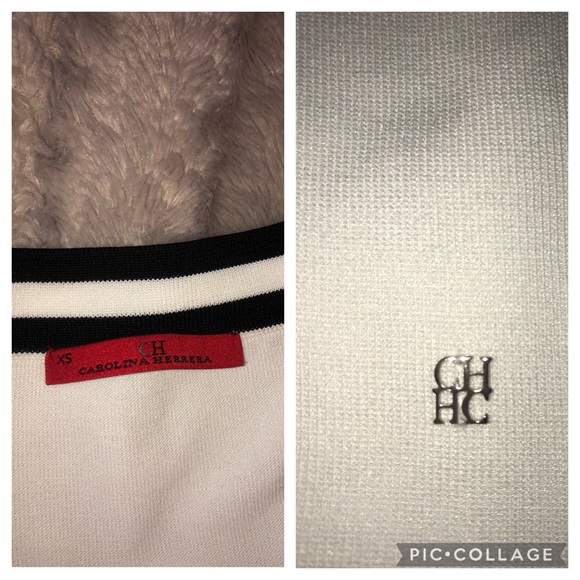 White and black CH Carolina Herrera short sleeve shirt with ribbon/bows - Picture 3 of 4